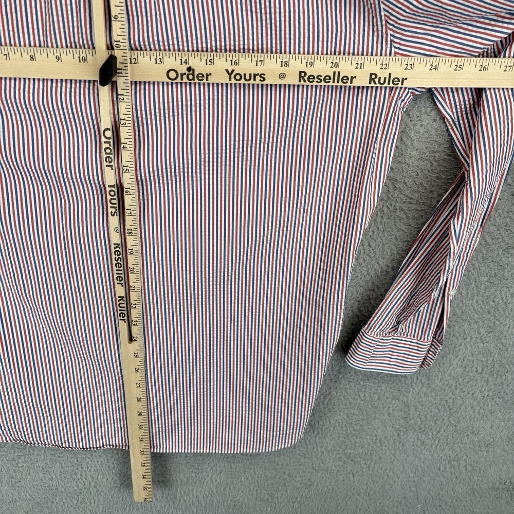 J Crew Shirt Mens LT Red White Blue Seersucker Striped Classic Fit Button Down - Picture 5 of 6